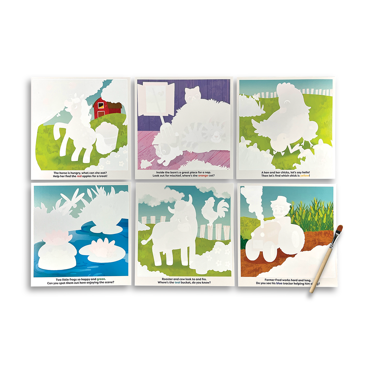 OOLY Water Amaze Water Reveal Boards - On The Farm color reveal of each board