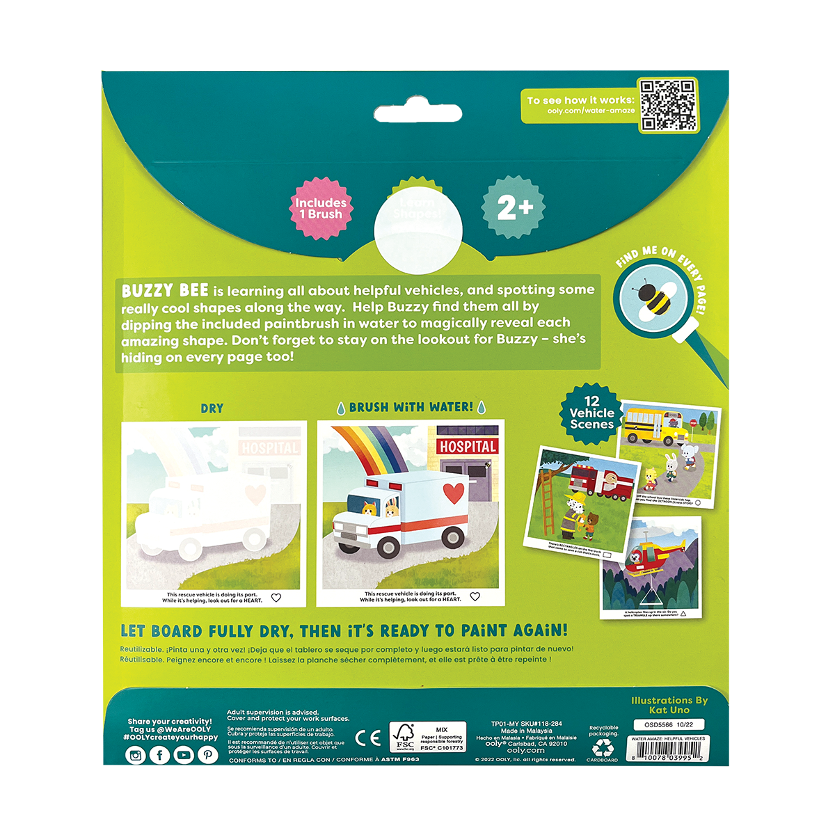 OOLY Water Amaze Water Reveal Boards - Helpful Vehicles back view of each packaging