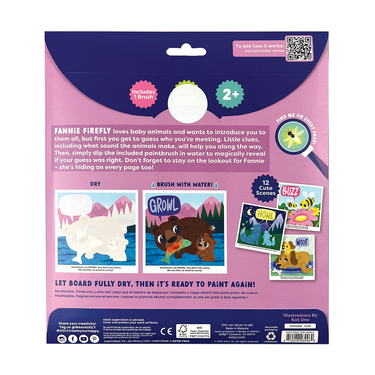 OOLY Water Amaze Water Reveal Boards - Baby Animals view of back of packaging