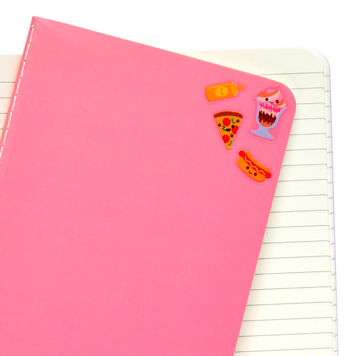 Fast Food Stickiville stickers on pink notepad