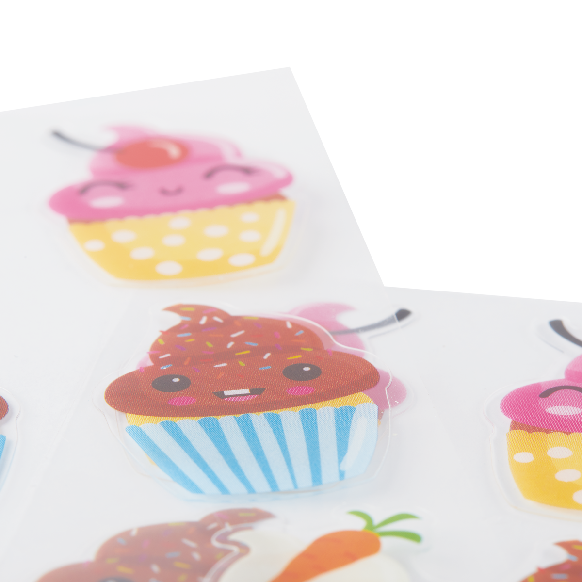 OOLY Stickiville Happy Cupcakes stickers close up view