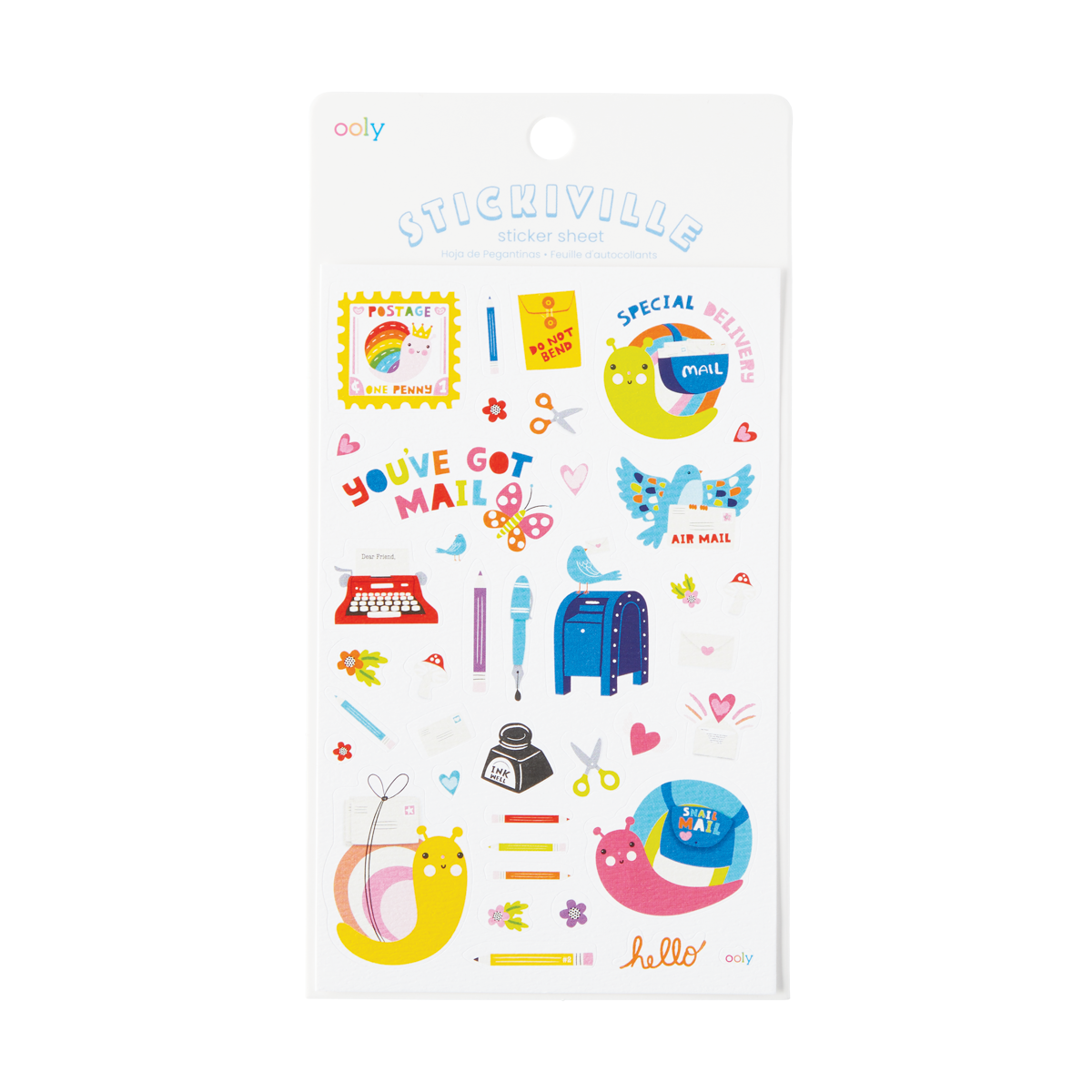 OOLY Stickiville Snail Mail stickers inside packaging