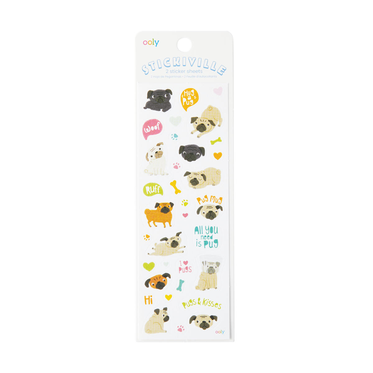 OOLY Stickiville Pug stickers in packaging