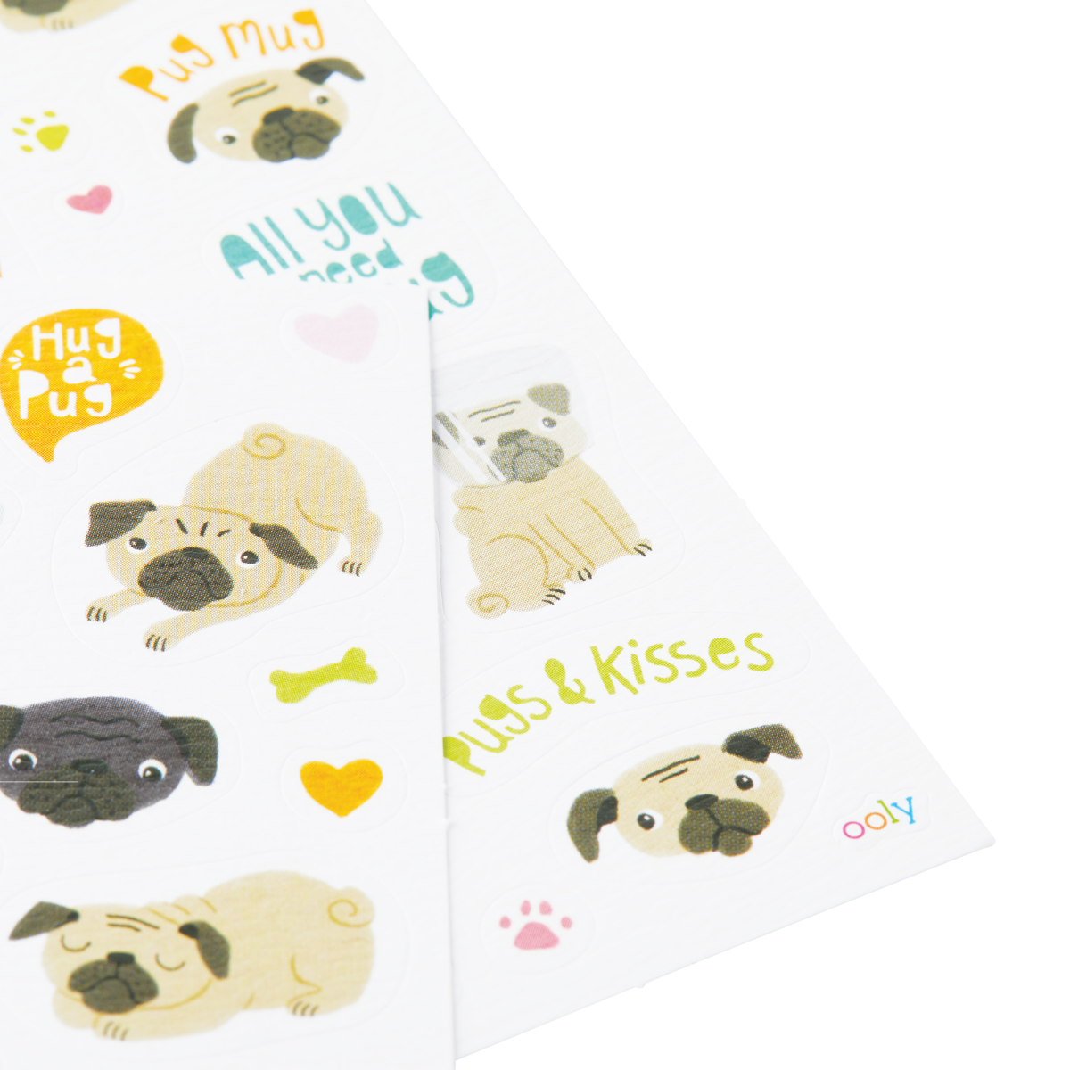 OOLY Stickiville Pug stickers close up view
