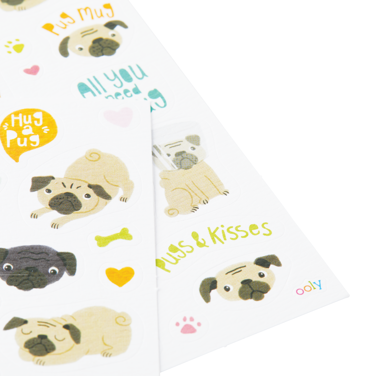 OOLY Stickiville Pug stickers close up view