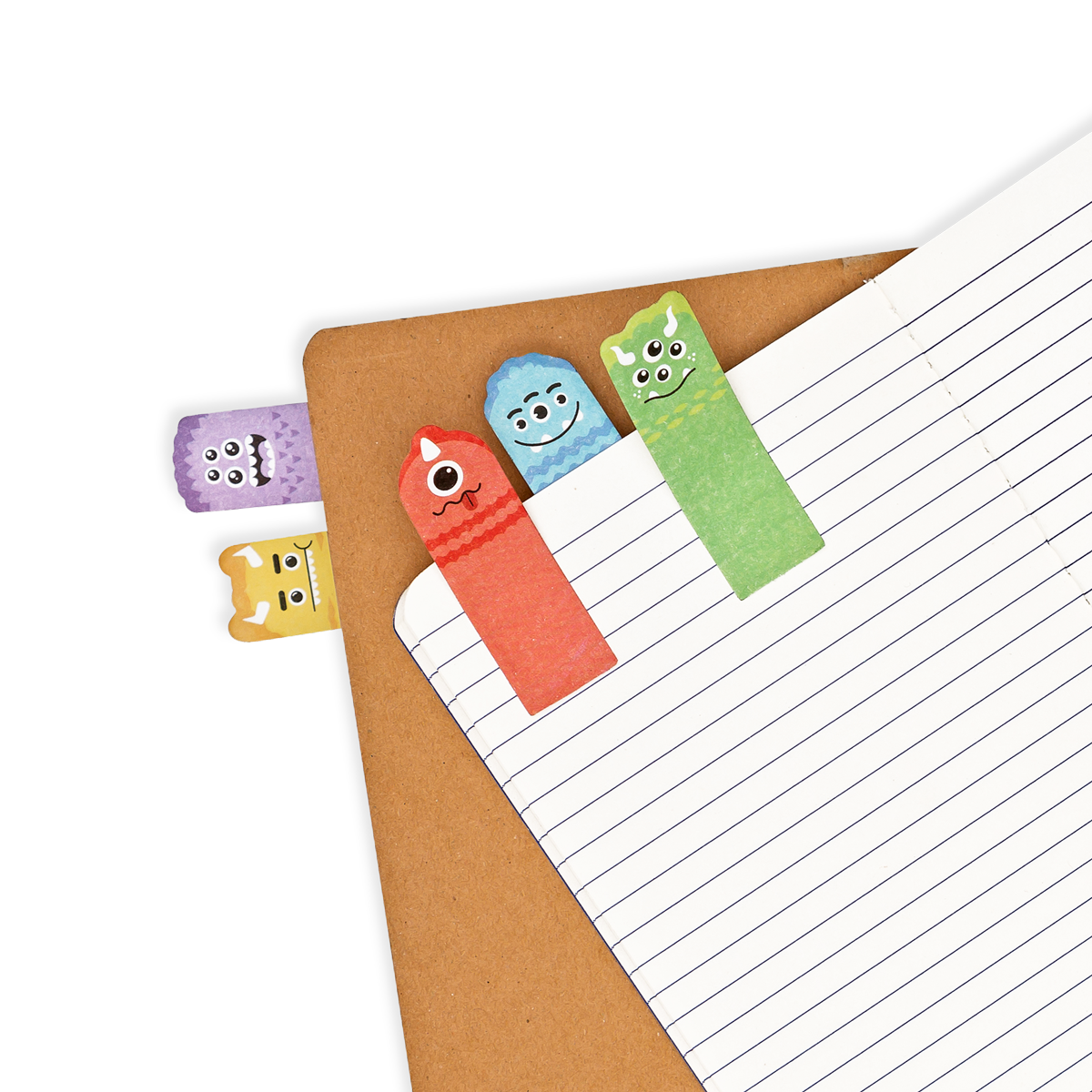Note Pals Sticky Tabs - Monster Pals shown as bookmarks