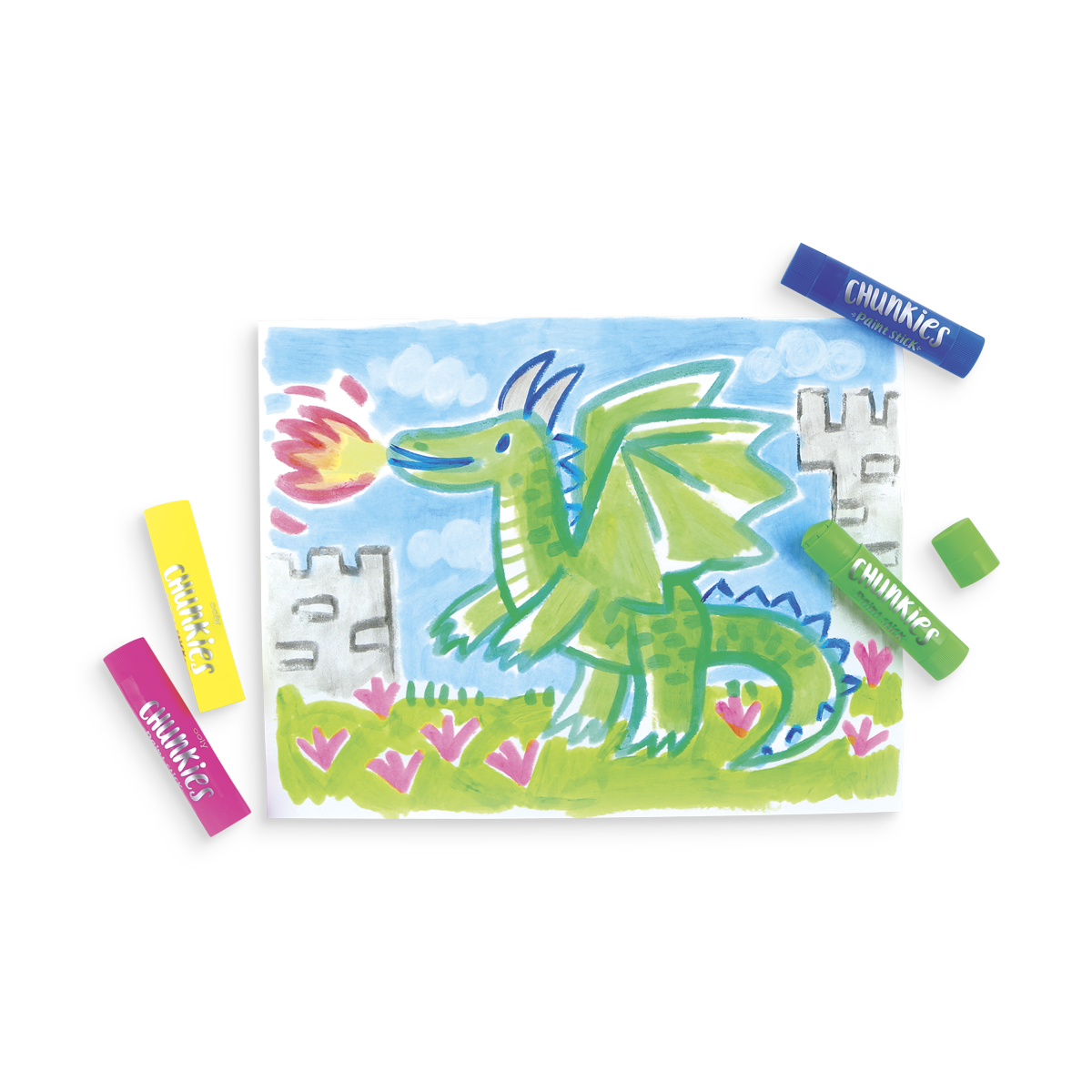 Fire breathing dragon painted with Chunkies Paint Sticks
