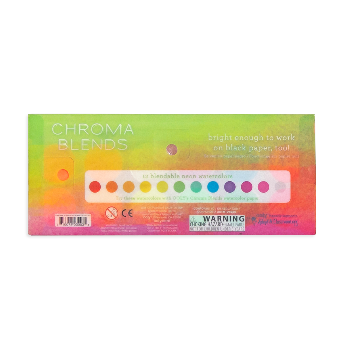 Chroma Blends Neon Watercolor Set back of package