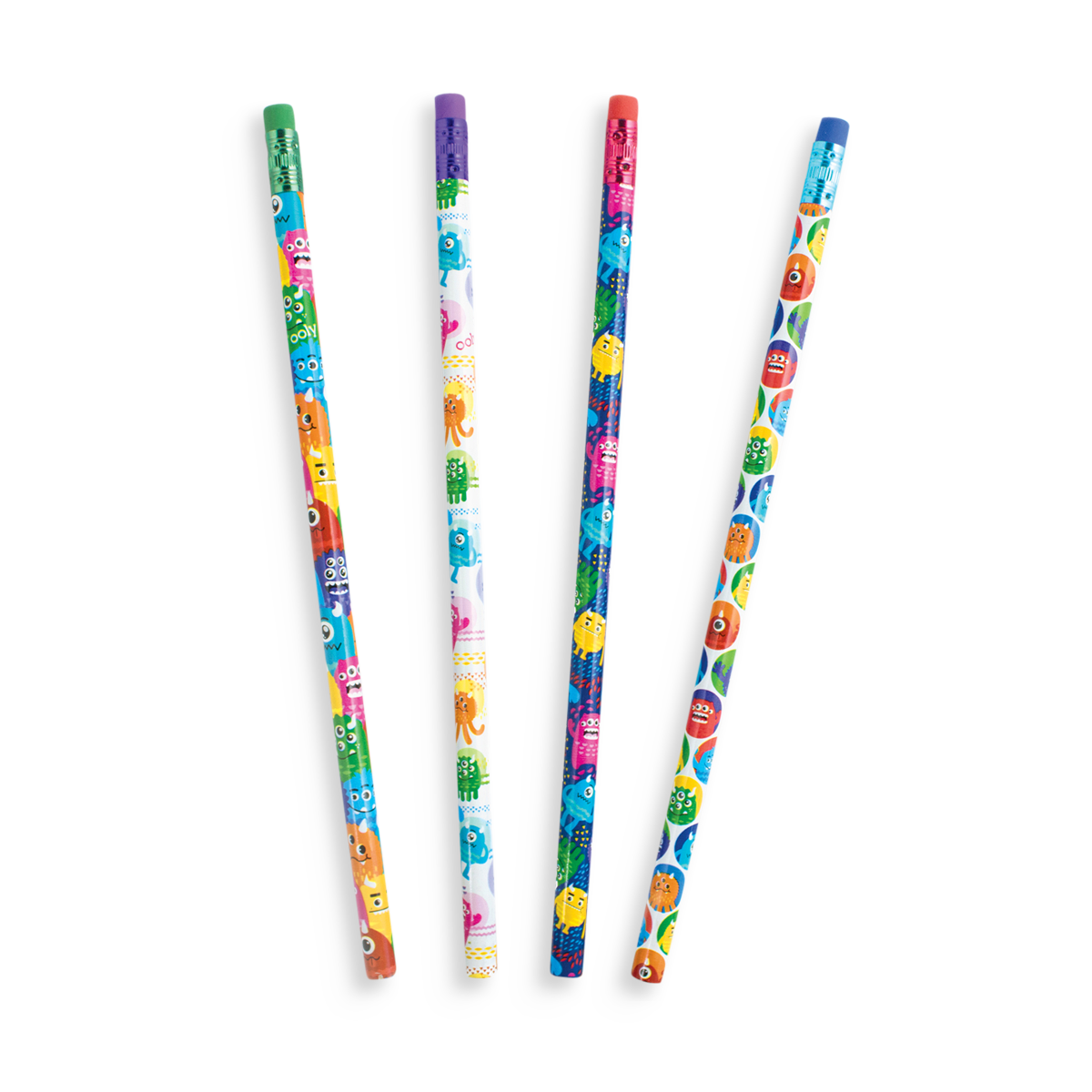 Monster graphite pencils with 4 different monster patterns