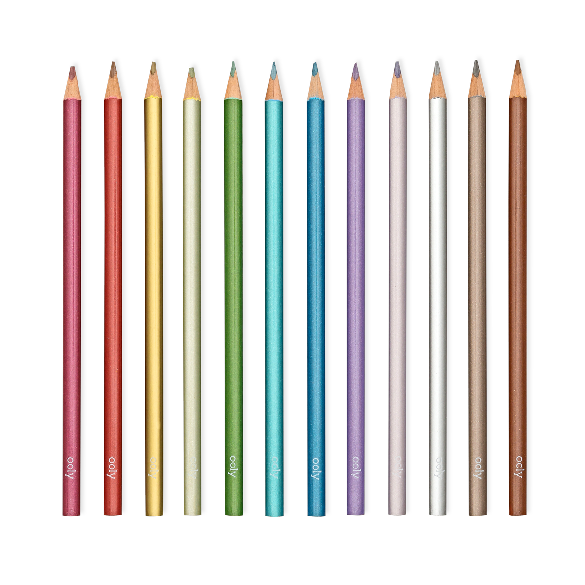 Modern Metallics Colored Pencils lined up out of packaging