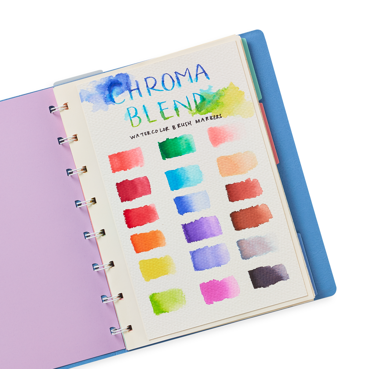 Chroma Blends Watercolor Markers colors swatched in a sketchbook