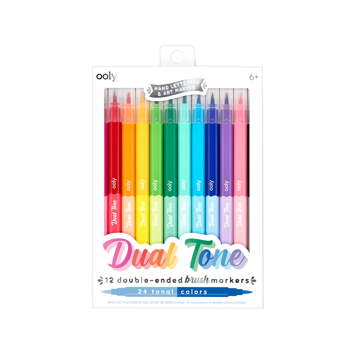 Ooly Pastel Hues Dual Tip Markers - Set of 12 Water Based Colored Markers,  Chisel Tip and Point Tip on each Marker for Kids, Double Ended Markers for