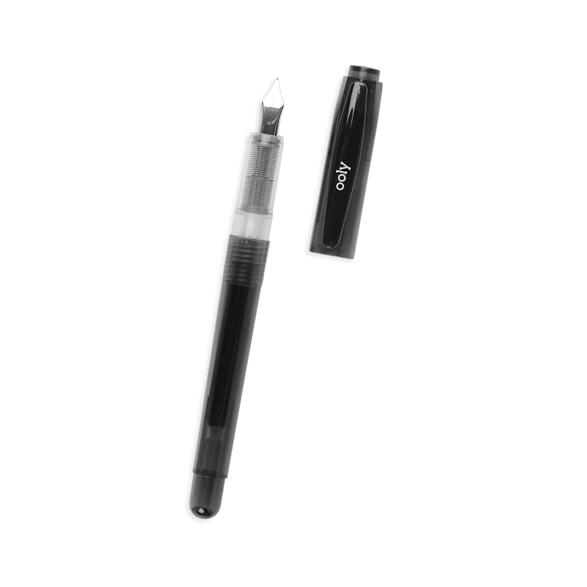 Black ink Splendid Fountain Pen with cap removed at an angle