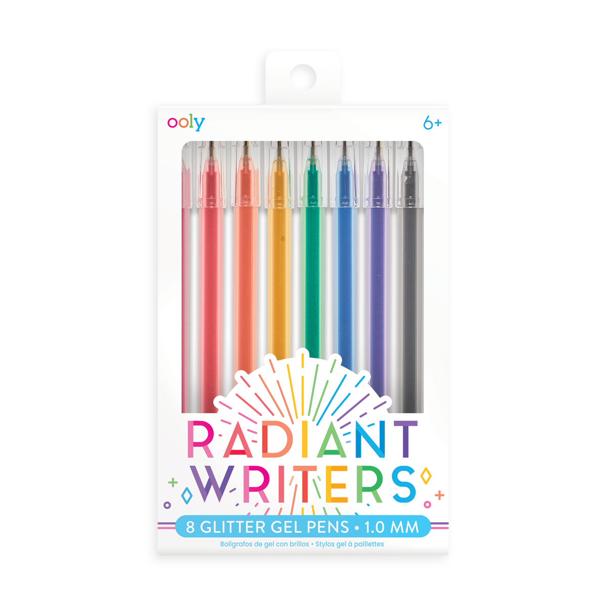 OOLY Set of 8 Radiant Writers glitter gel pens with colored gel ink in new cardstock packaging