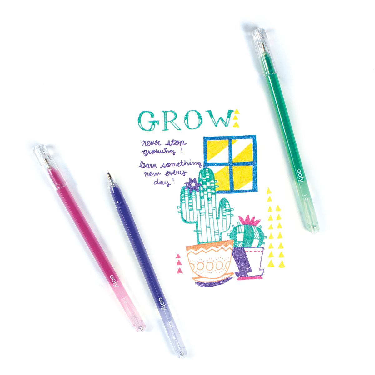 "Grow" message and drawing made with Radiant Writers glitter gel pens