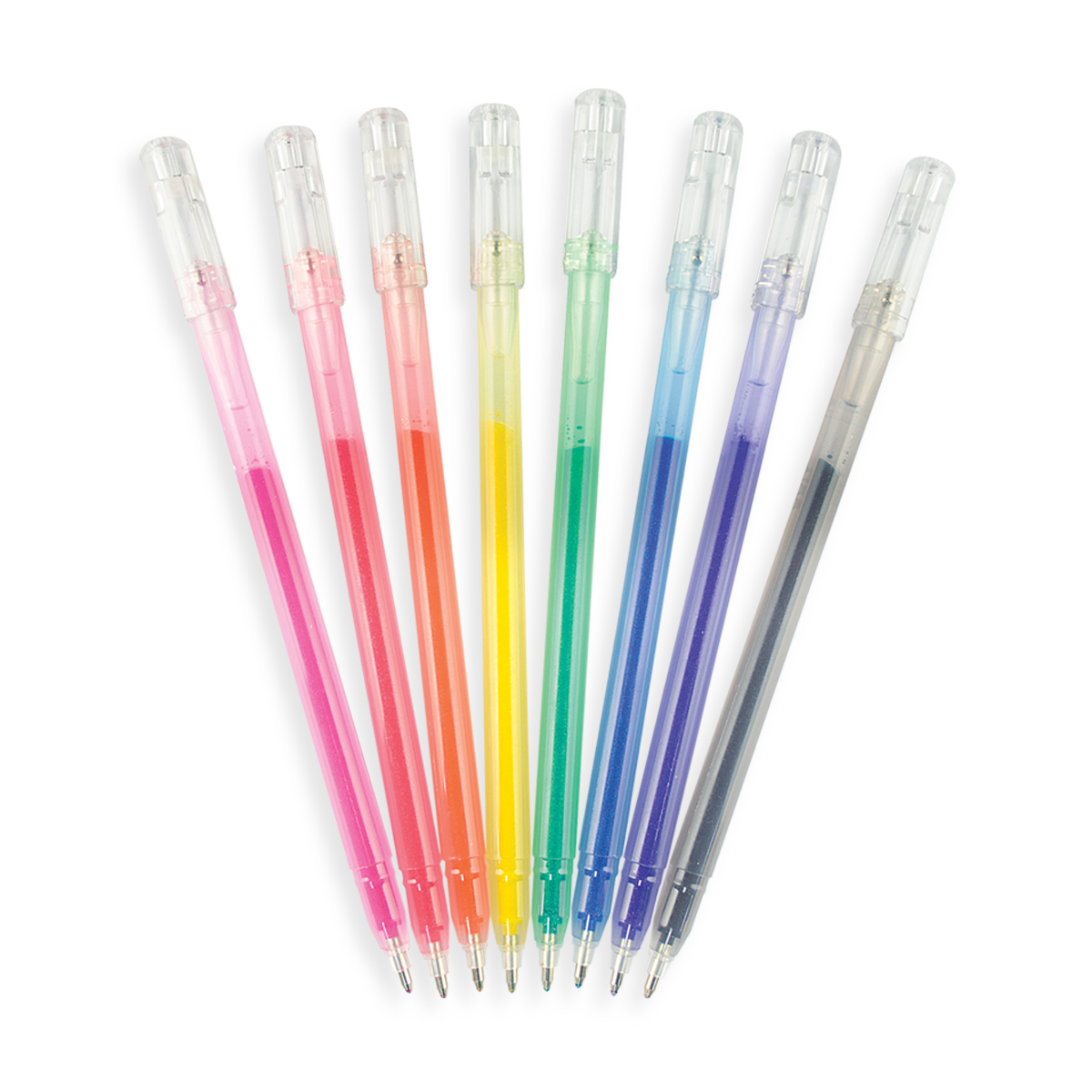 Radiant Writers glitter gel pens fanned out