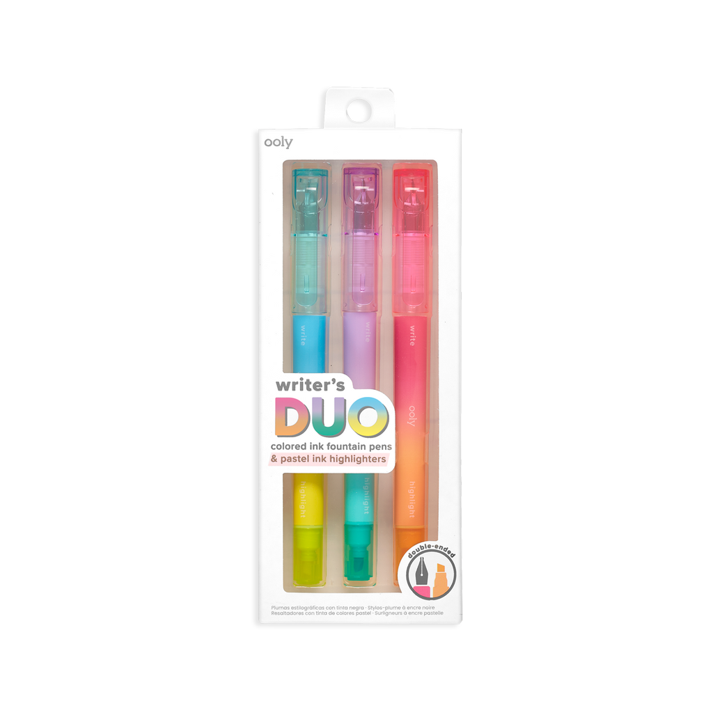 Writer's Duo 2 in 1 Fountain Pens + Highlighters Set of 3 OOLY