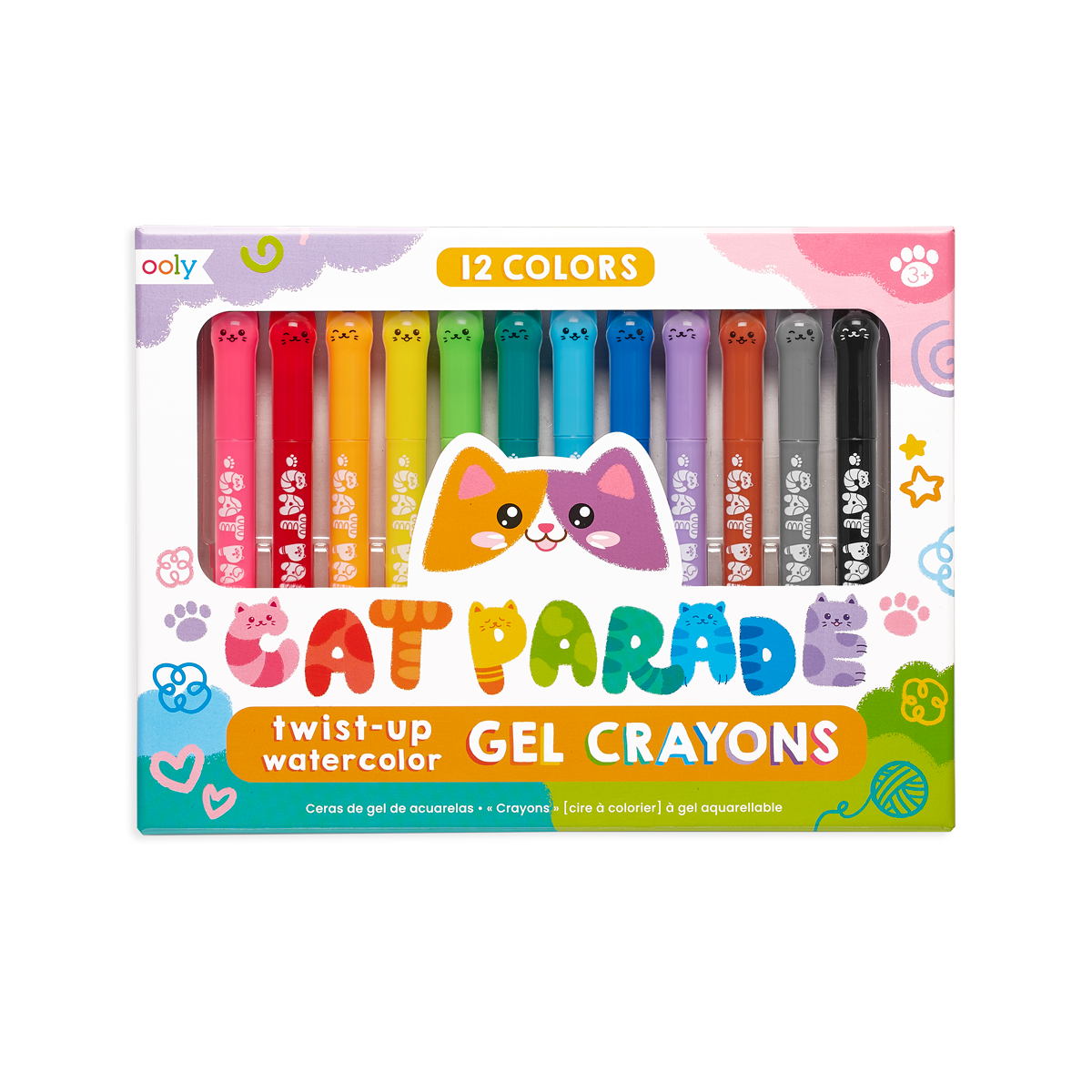 OOLY Cat Parade Gel Crayons - Set of 12 in packaging