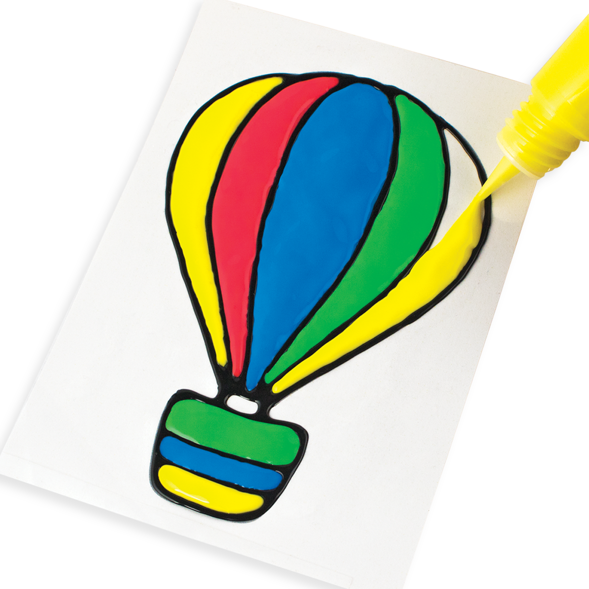 Nearly complete hot air ballooon window cling made with Creatibles DIY Window Cling art kit