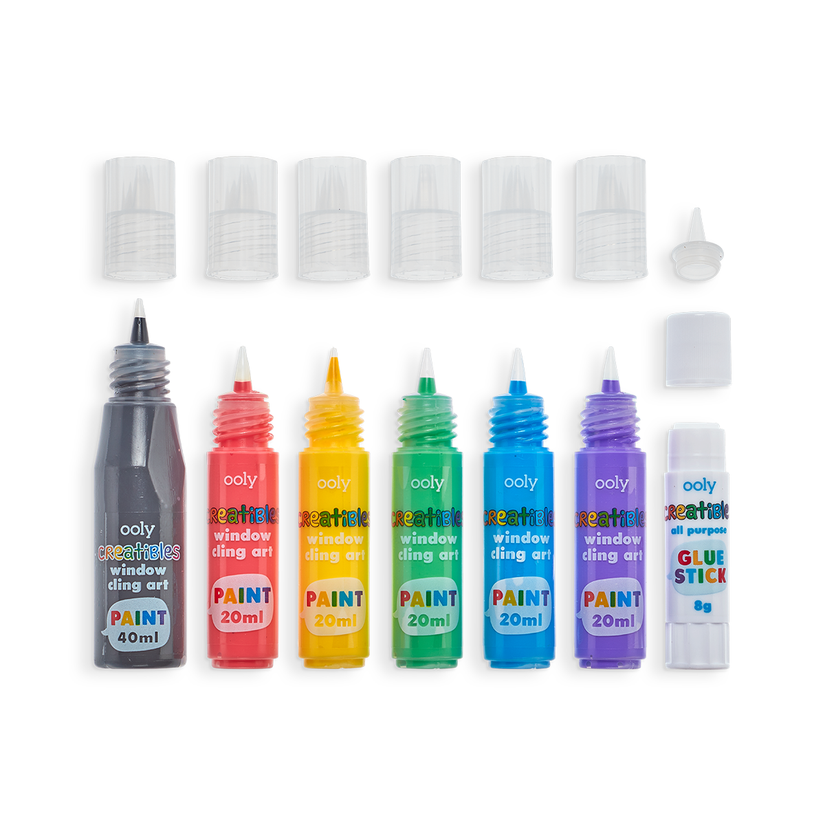 Creatibles DIY Window Cling Art Kit out of packaging with caps off