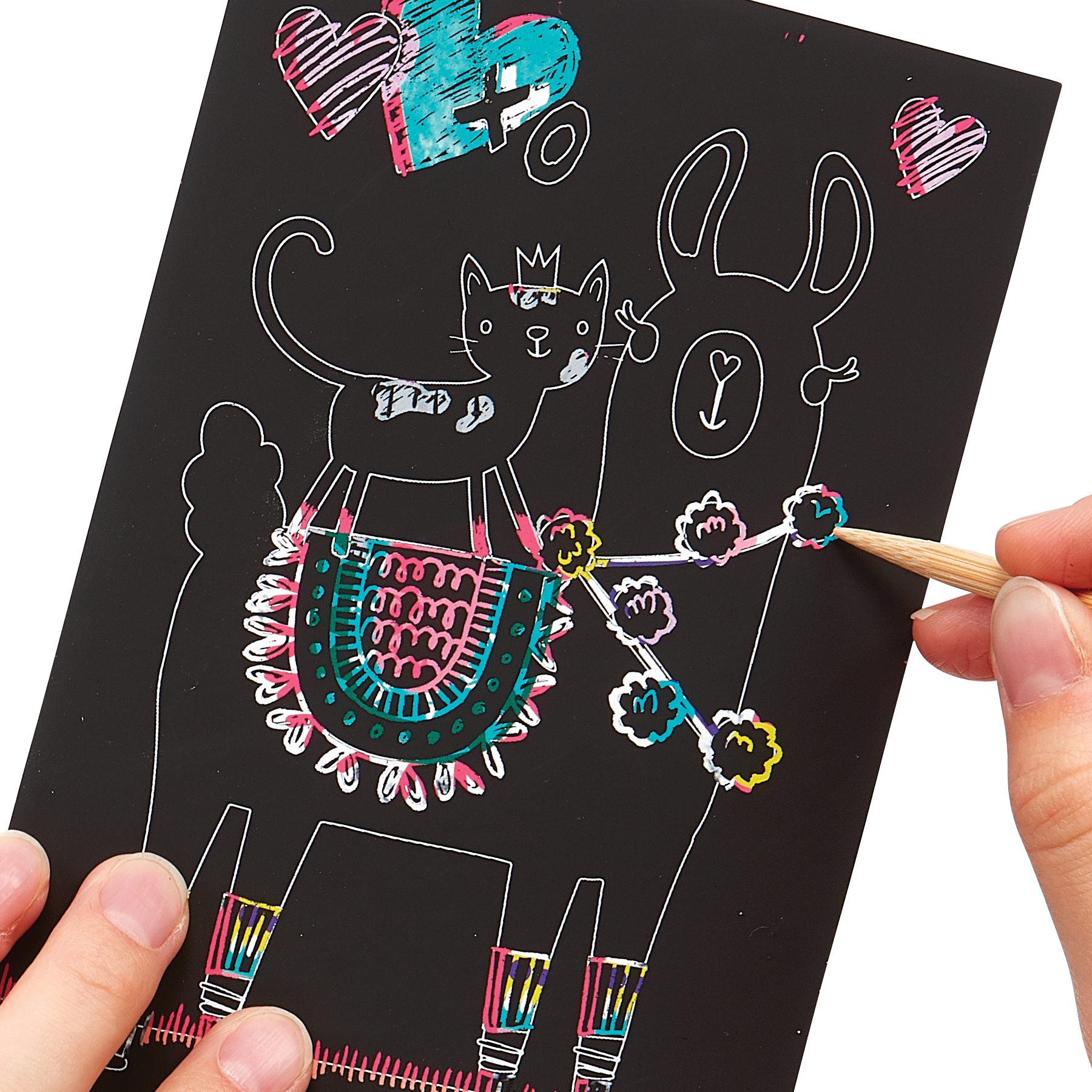 Close up artwork of the Funtastic Friends Scratch and Scribble Mini Scratch Art Kit