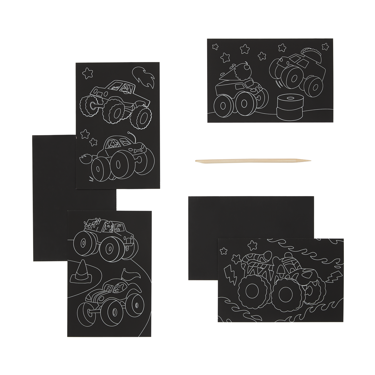 OOLY view of content in Monster Truck Mini Scratch and Scribble Art Kit