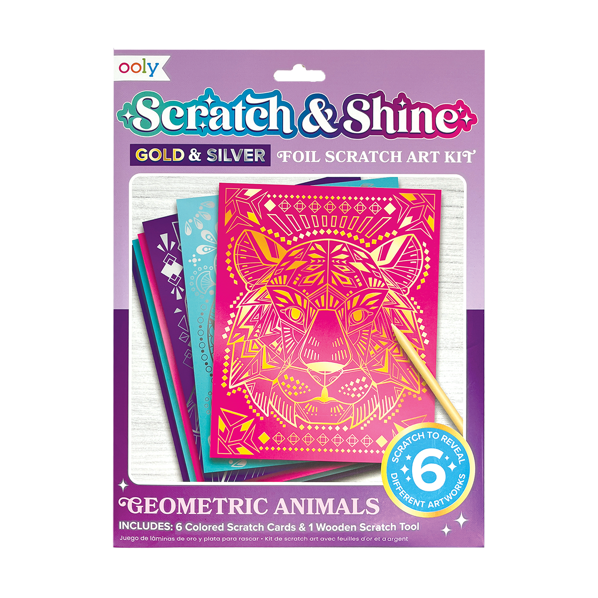 OOLY Scratch and Shine Foil Scratch Art Kit - Geometric Animals in packaging