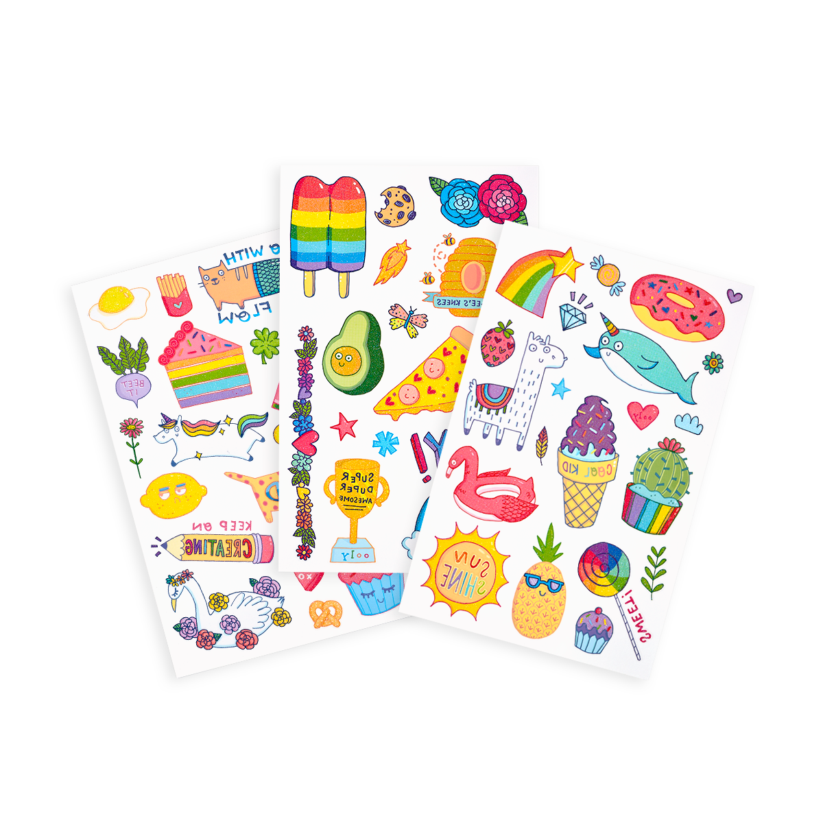 Tattoo-Palooza Temporary Tattoos - Cute Doodle World - 3 Sheets displayed