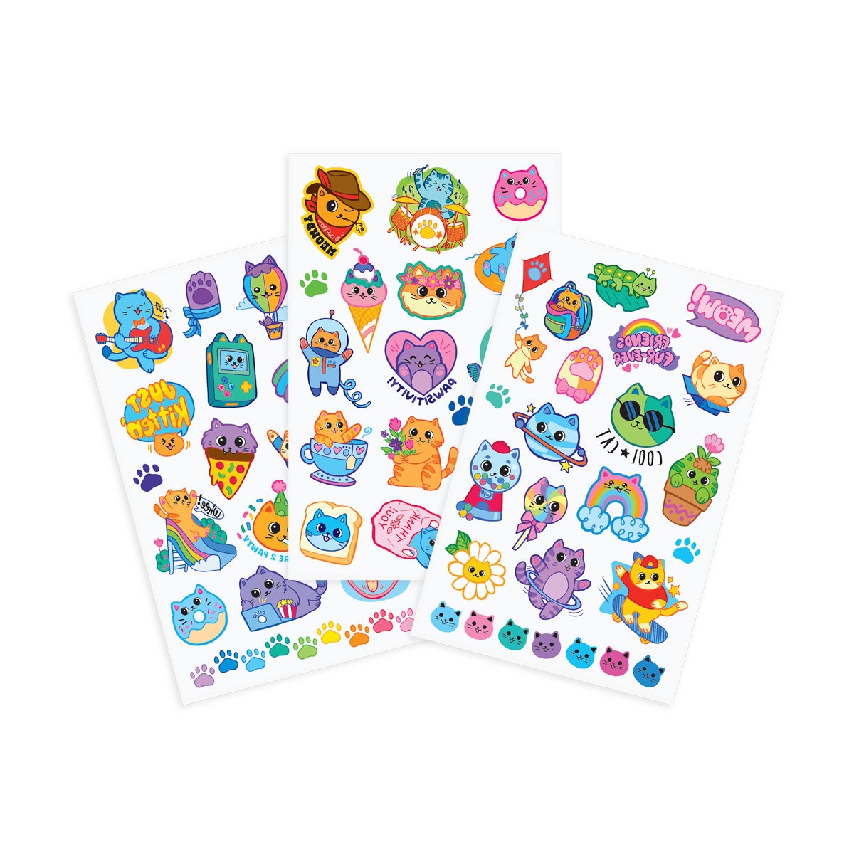 Tattoo-Palooza Temporary Tattoos - Colorful Cats - 3 Sheets