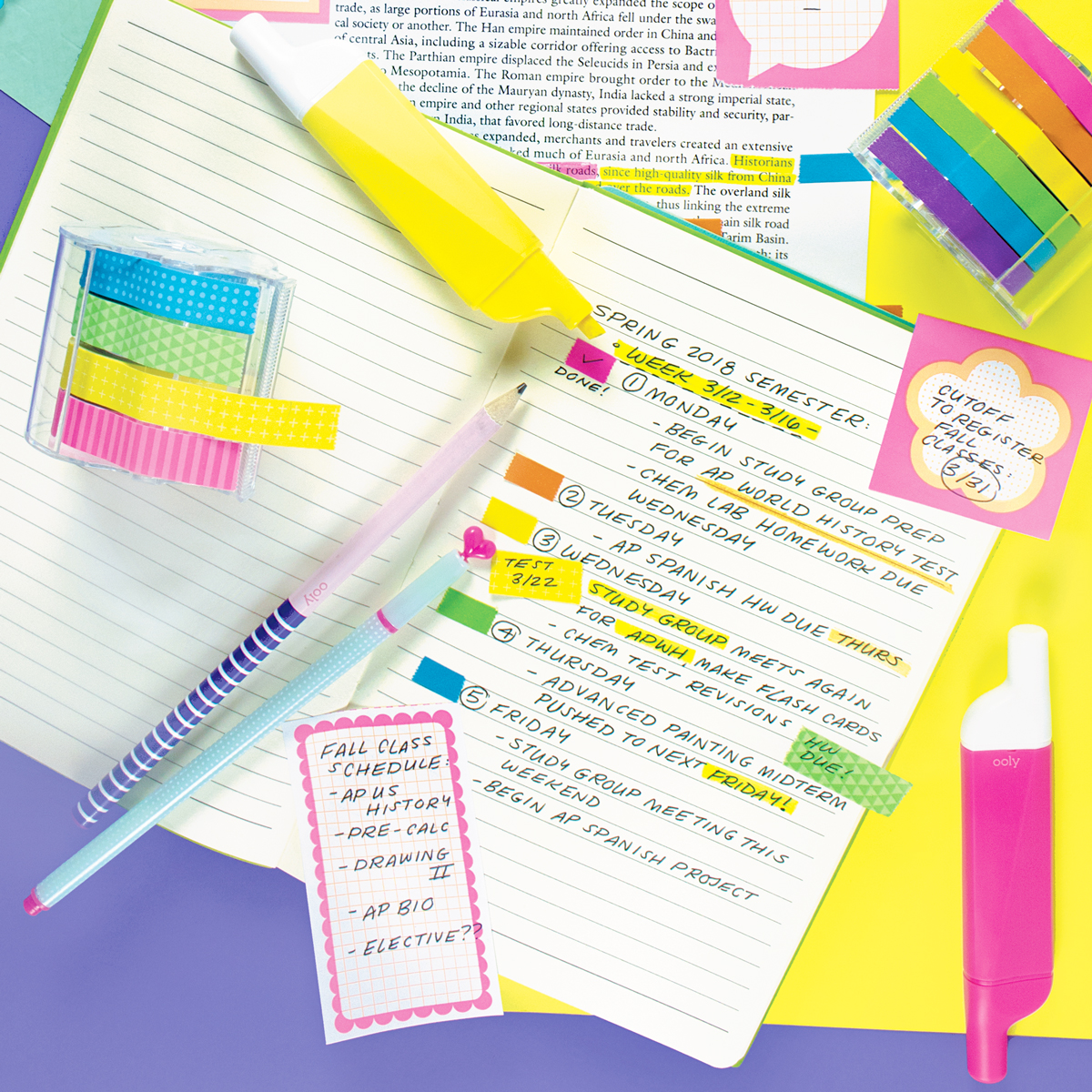 Homework notes highlighted with Do-Overs Erasable Highlighters