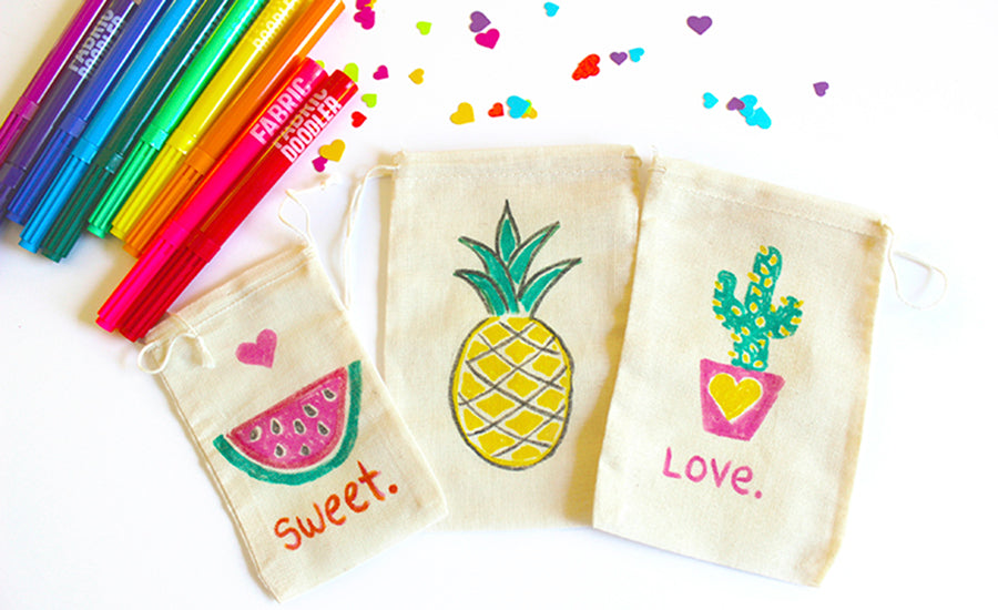Colorful DIY Party Gift Bags Using Fabric Doodlers Fabric Pens