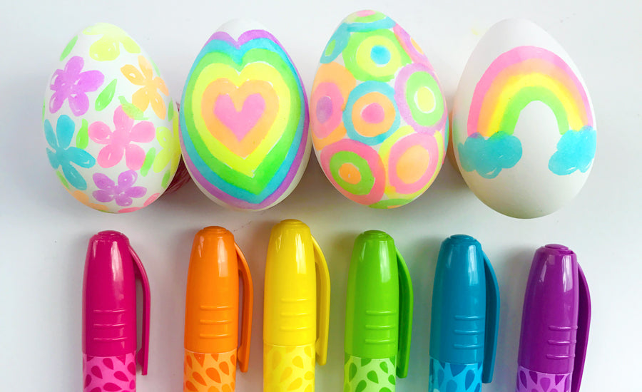 Jumbo Juicy highlighter markers make for bright and colorfully decorated eggs.