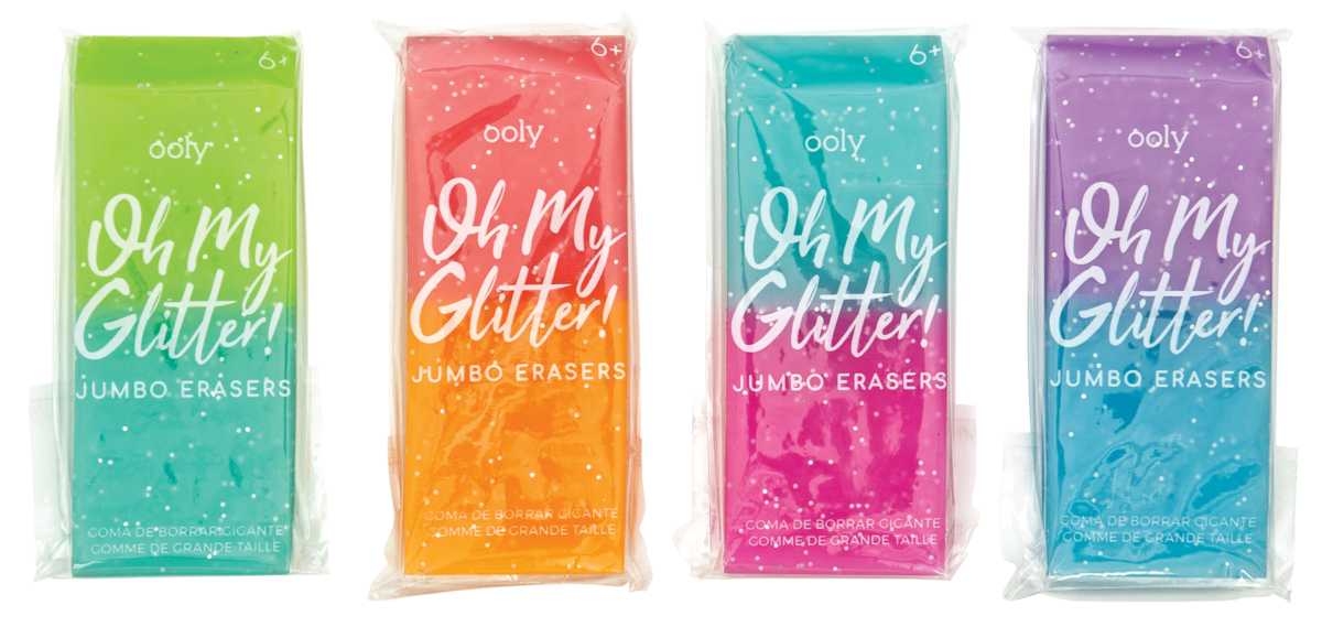 Oh My Glitter! Jumbo Erasers with packaging