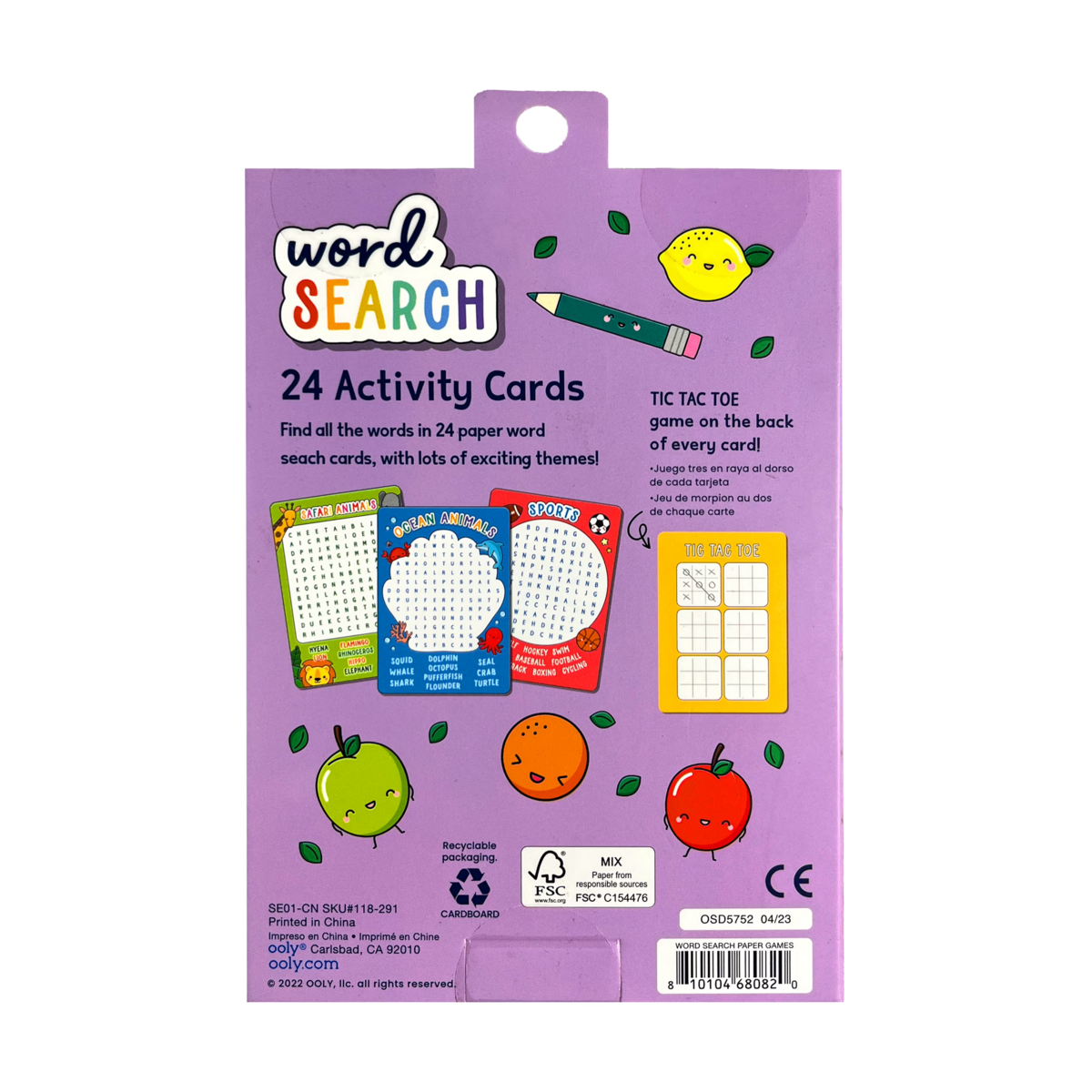 Word Search Paper Games activity card set back of packaging