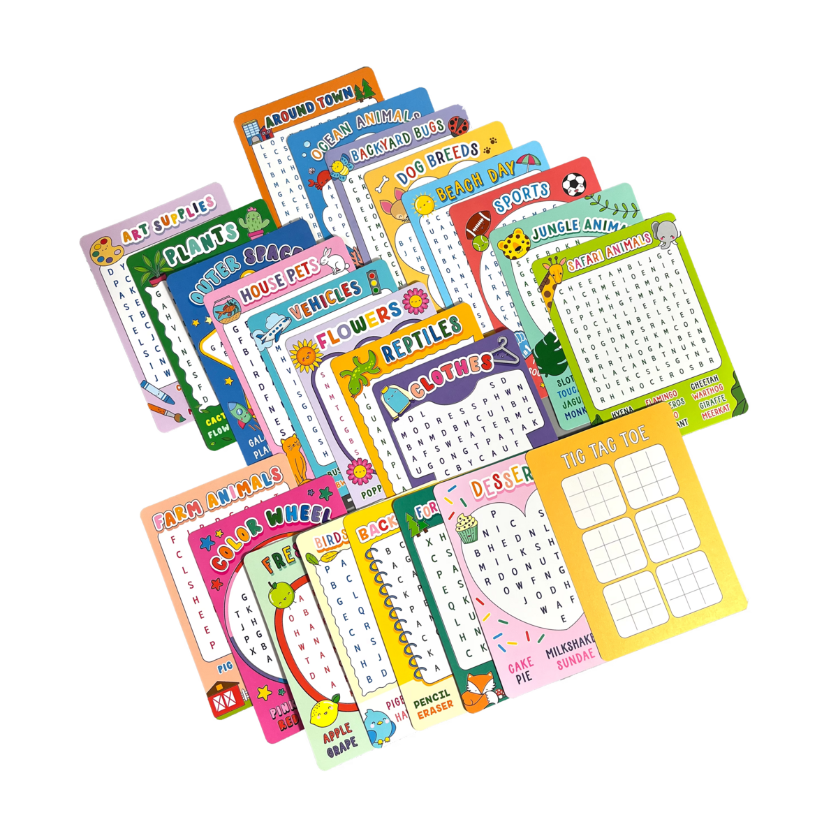 Word Search Paper Games activity card set contents