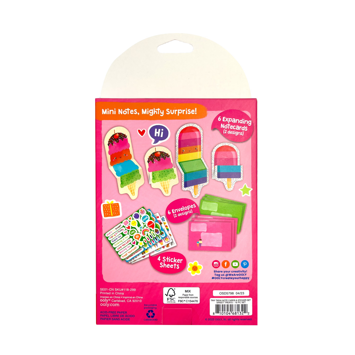Tiny Tadas! Sweet Treats note card & sticker kit in packaging back