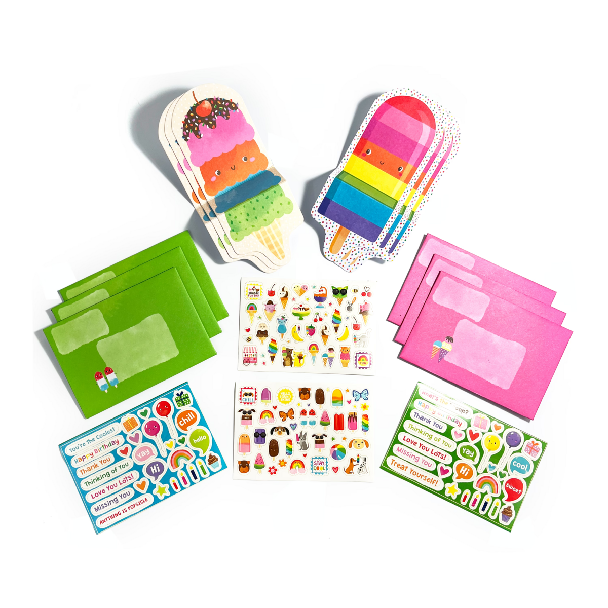 Tiny Tadas! Sweet Treats note card & sticker kit contents