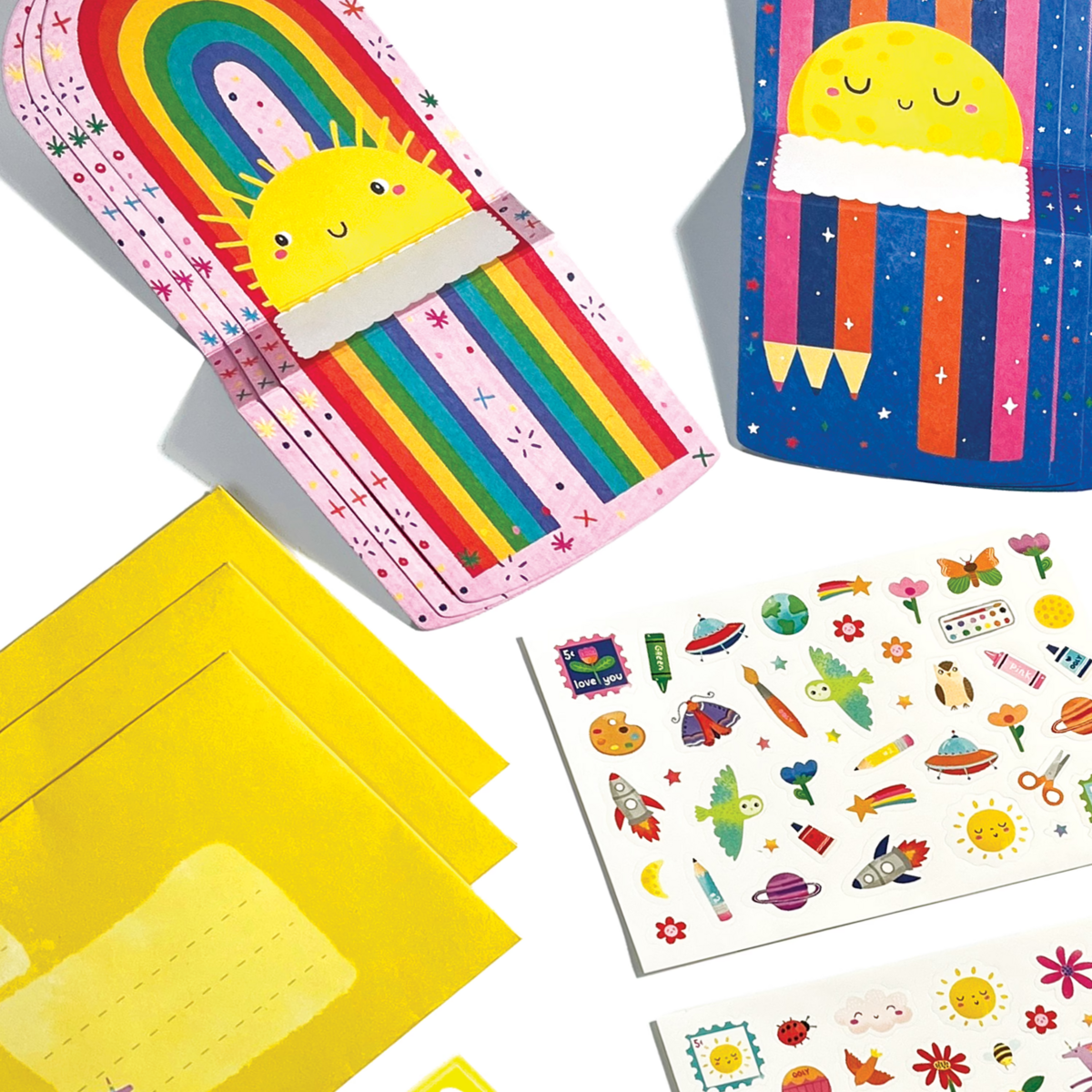 Tiny Tadas! Hello Rainbows note card & sticker kit close up