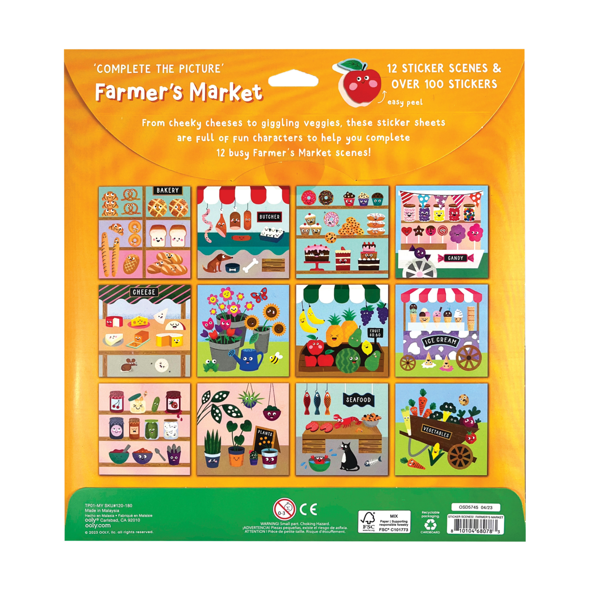 Farmer's Market Sticker Scenes! back of packaging