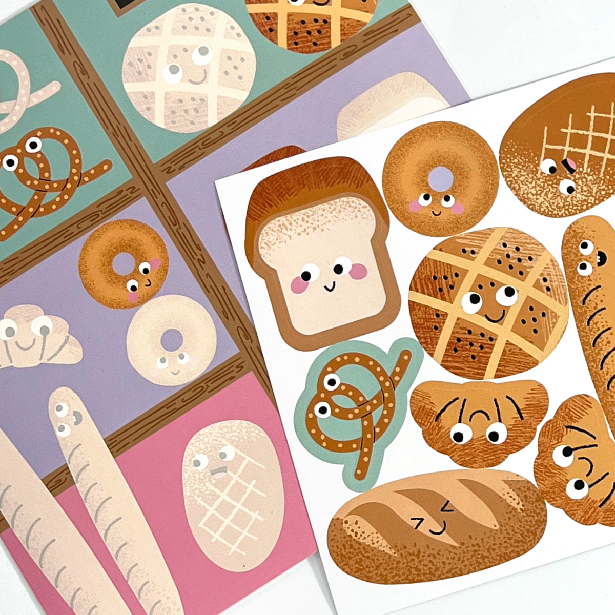 Farmer's Market Sticker Scenes! closeup of bread and pretzels