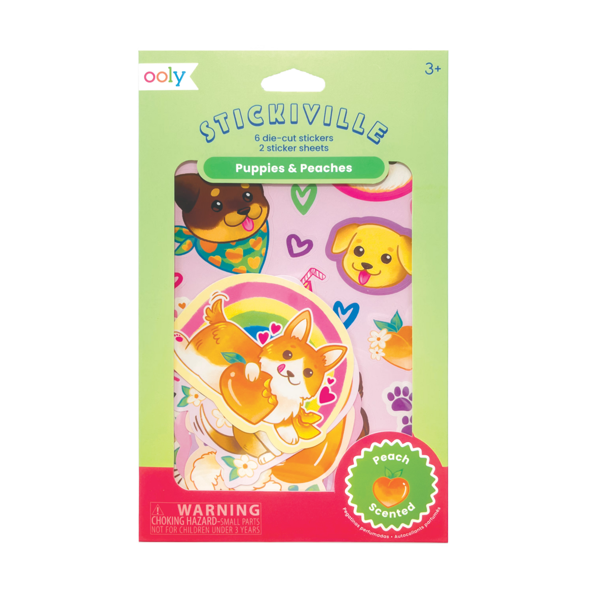 Stickiville Puppies and Peaches scented sticker sheets in packaging