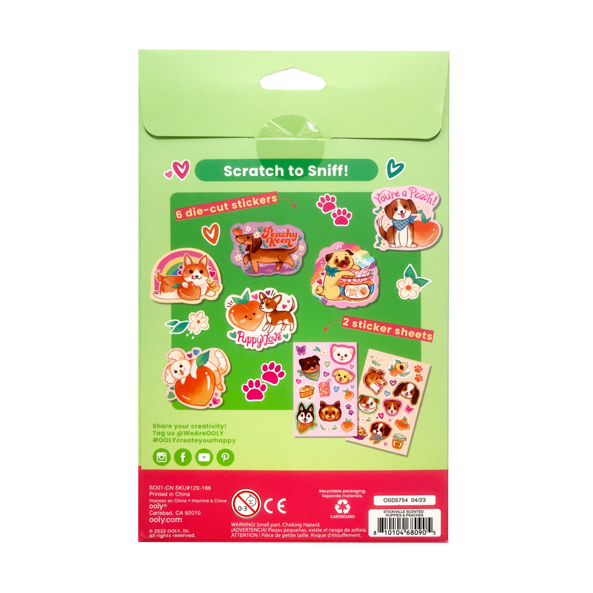 Stickiville Puppies and Peaches scented stickers back of packaging