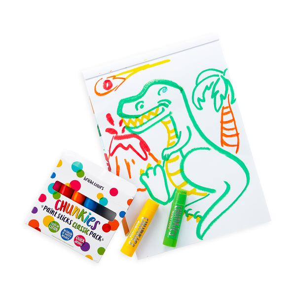 Dinosaur painting on white paper made with Chunkies Paint Sticks - Classic Pack