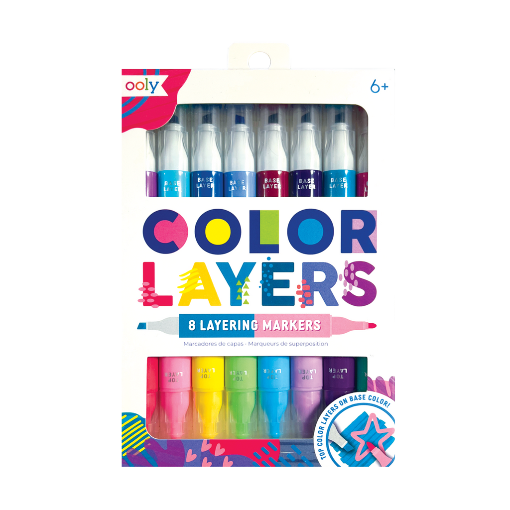A set of neatly stacked colored markers on a wooden background