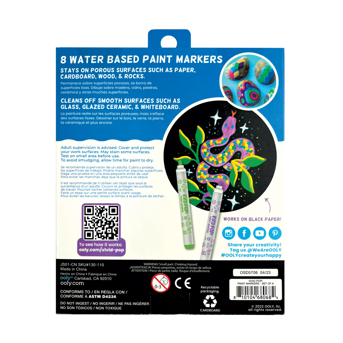 Vivid Pop! Water Based paint marker back of packaging