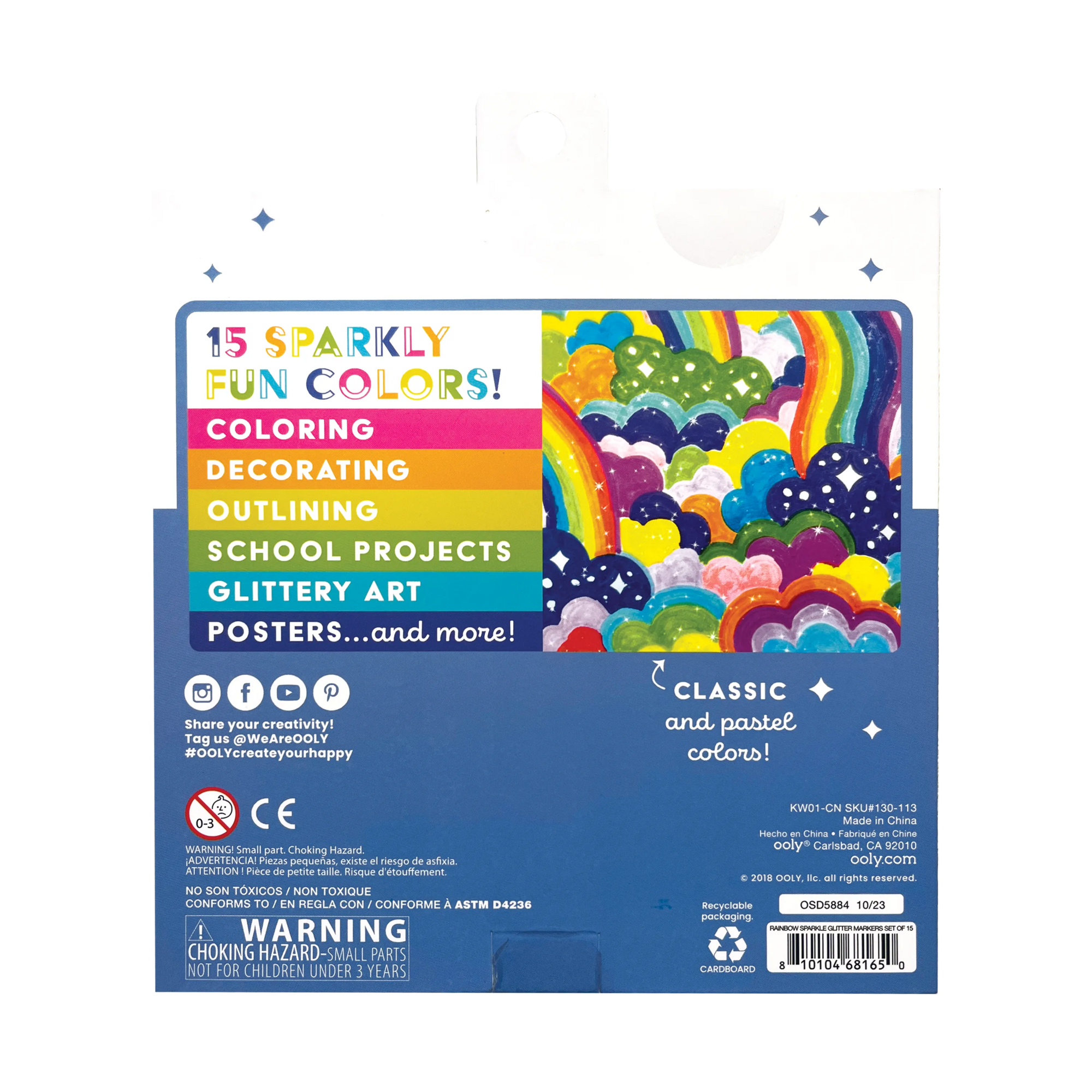 Rainbow Sparkle Glitter Markers package back