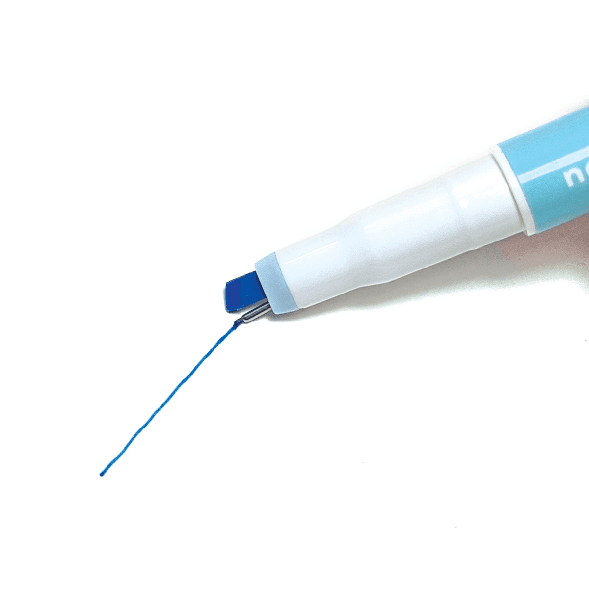 Noted! 2-in-1 micro fine pen and highlighter close up of blue pen writing
