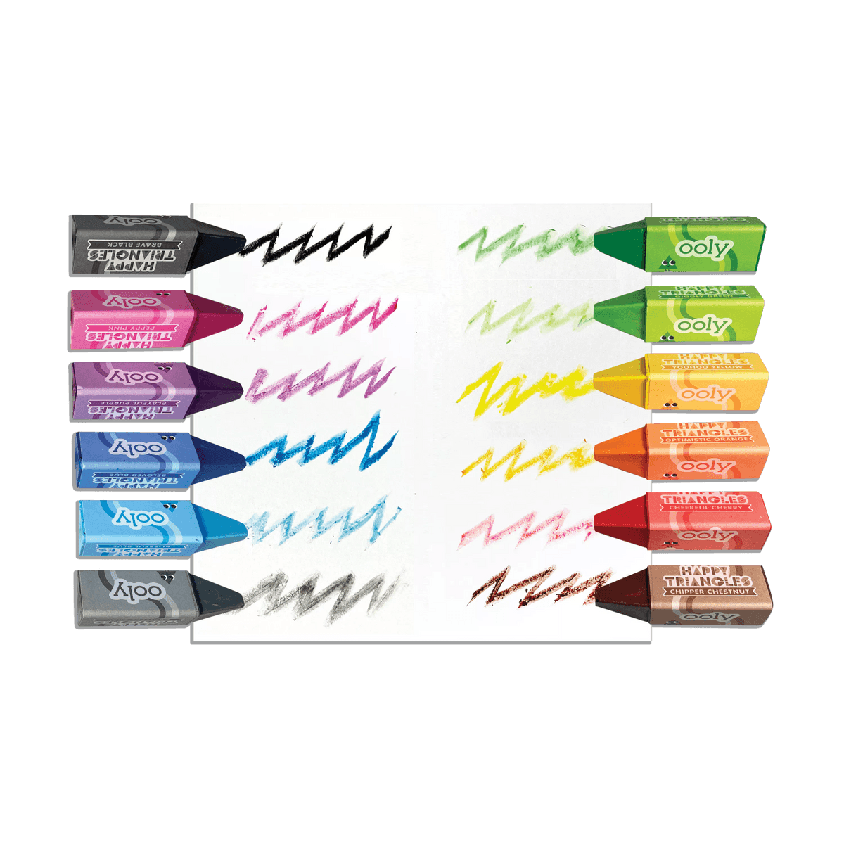Happy Triangles jumbo crayons with color swatches