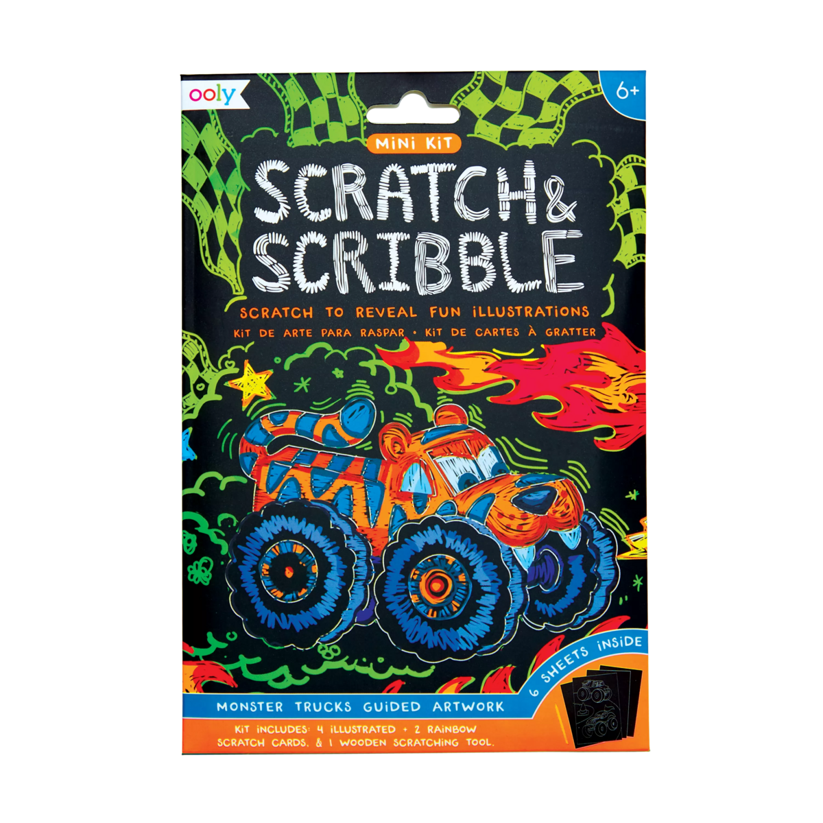 OOLY front view of Monster Truck Mini Scratch and Scribble Art Kit