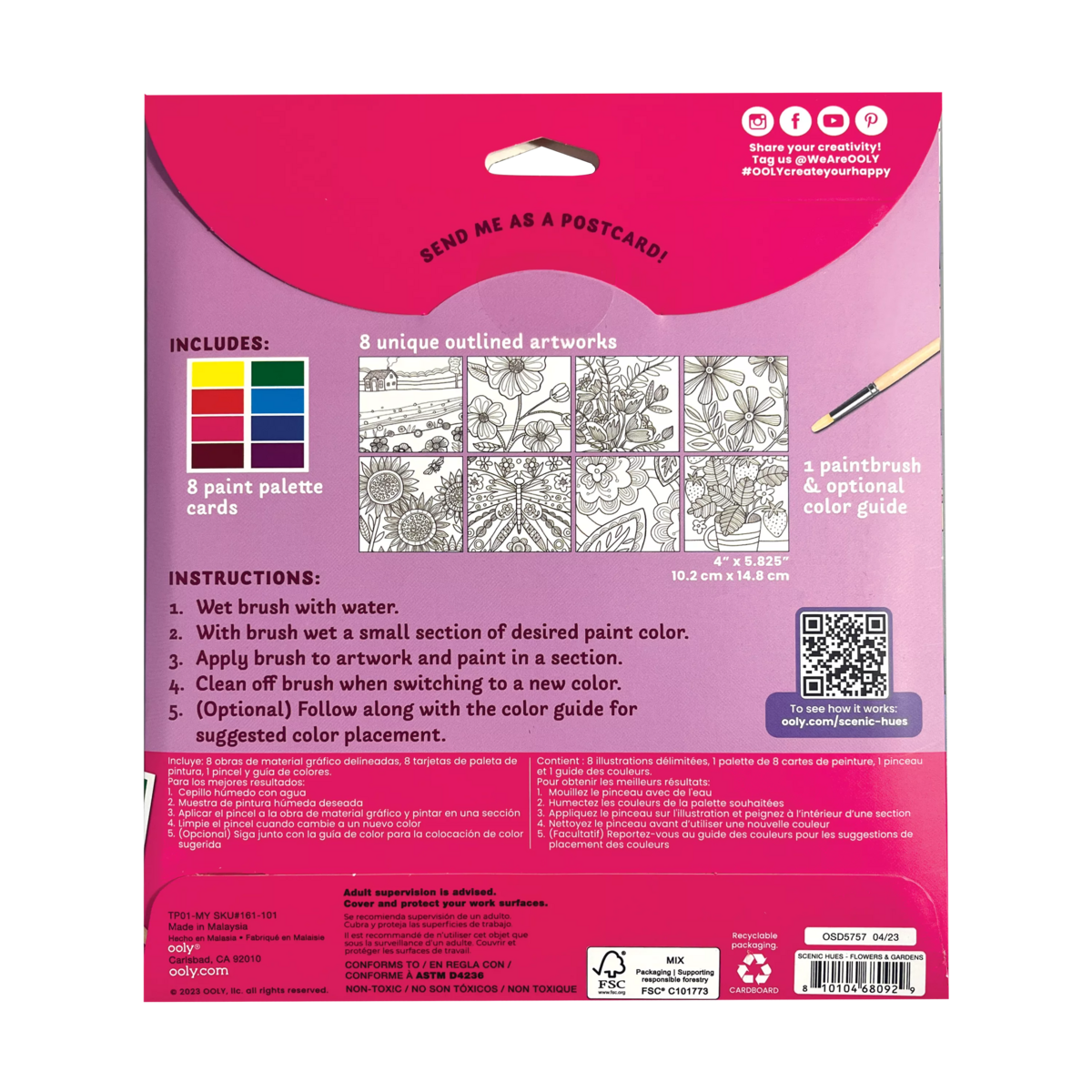 Flowers and Gardens Scenic Hues DIY watercolor art kit back of packaging